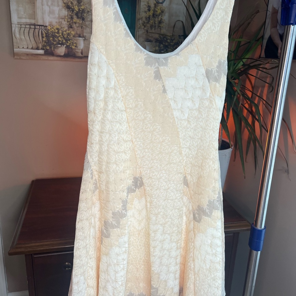 Free People My One and Only Cream, White and Grey Sleeveless Mini Dress - XS